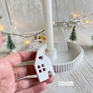 Decorative candle holder on tray with house and tree / Raysin / decorative candle holder plate / Scandinavian Christmas image 5