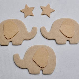 Lot de 3 Elephants 2 Etoiles en bois MDF brut à décorer. image 1