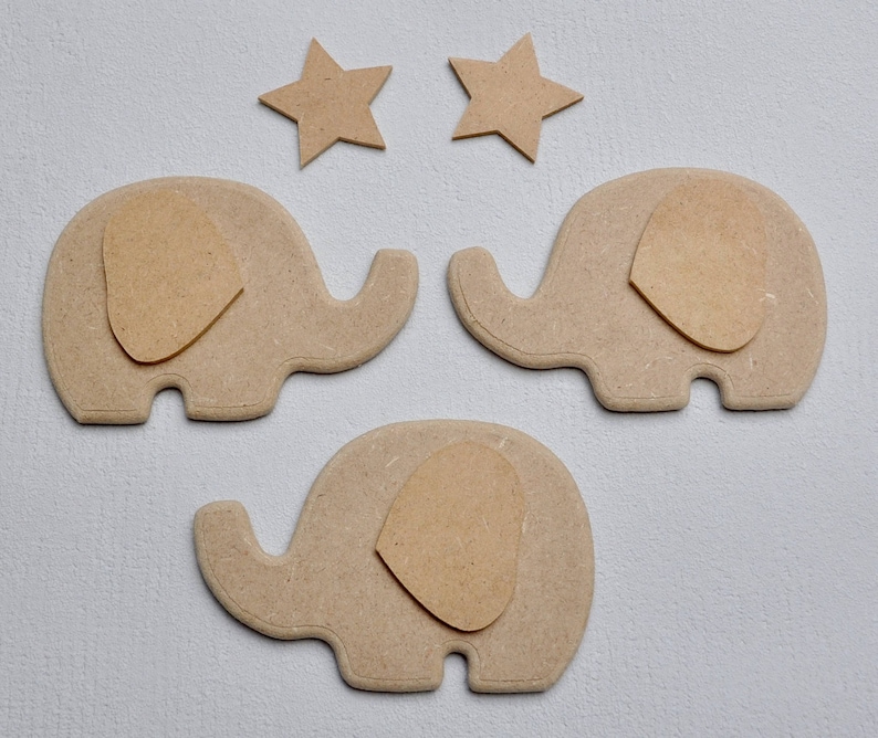 Lot de 3 Elephants 2 Etoiles en bois MDF brut à décorer. image 1