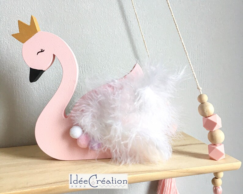 Swan in painted wood, for a princess bedroom decor image 2