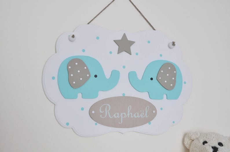First name frame garland, personalized frame, wooden mint green elephant decoration for children's room image 4