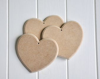 Set of 3 Hearts in wood (MDF) raw to decorate.