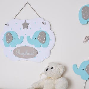 First name frame garland, personalized frame, wooden mint green elephant decoration for children's room image 3