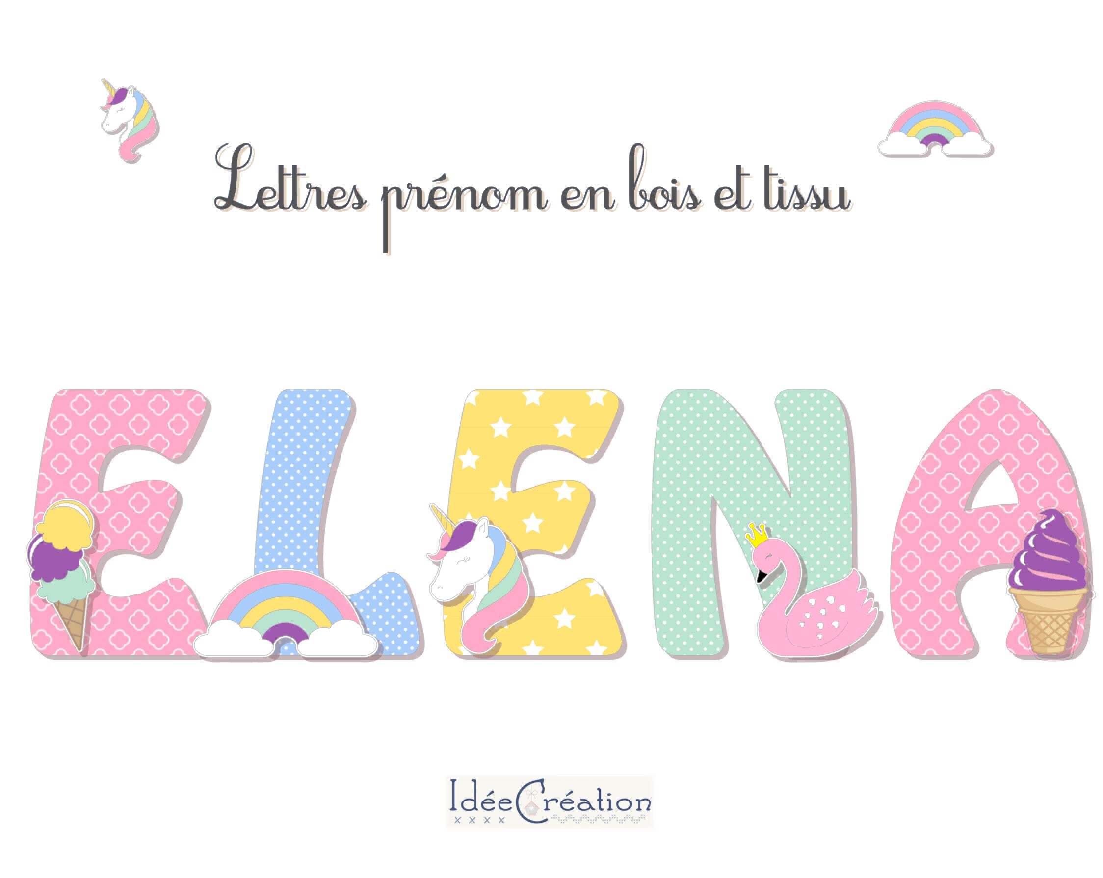 Lettres en Bois Licorne, Lettres Prénom et Tissu Imprimé Personnalisable, Motifs Princesse & Licorne