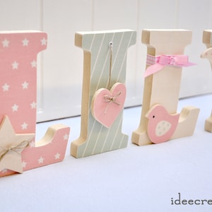 Letters to pose, wooden first name letters personalized with the child's first name, pink, beige and light green model image 3