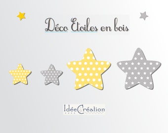 Wooden Stars for children's room yellow and gray model, set of 4