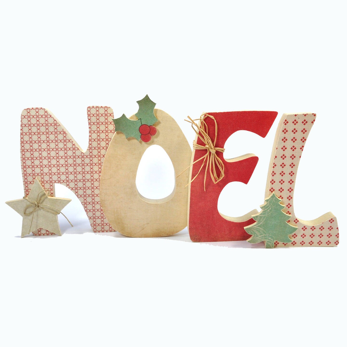 Lettres Noel | 11cm en Bois et Tissu Imprimé