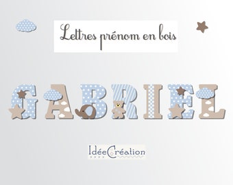 Letters to ask, personalized wooden first name letters for children's room Sky Blue and Taupe patterns