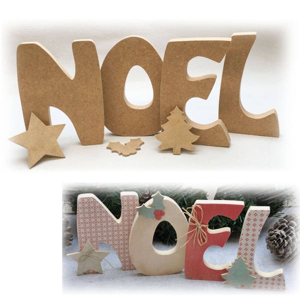 Lot de 4 lettres à poser "NOEL" en bois brut à peindre et décorer