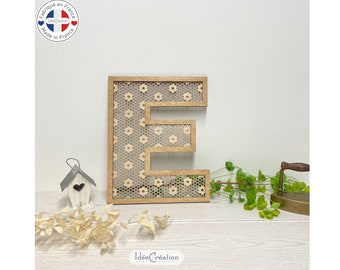 Initial in wooden cannage effect rattan flowers, rattan letter