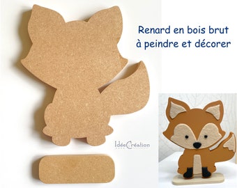 Raw wooden fox to decorate, raw wooden shape (MDF) for a child's room decoration