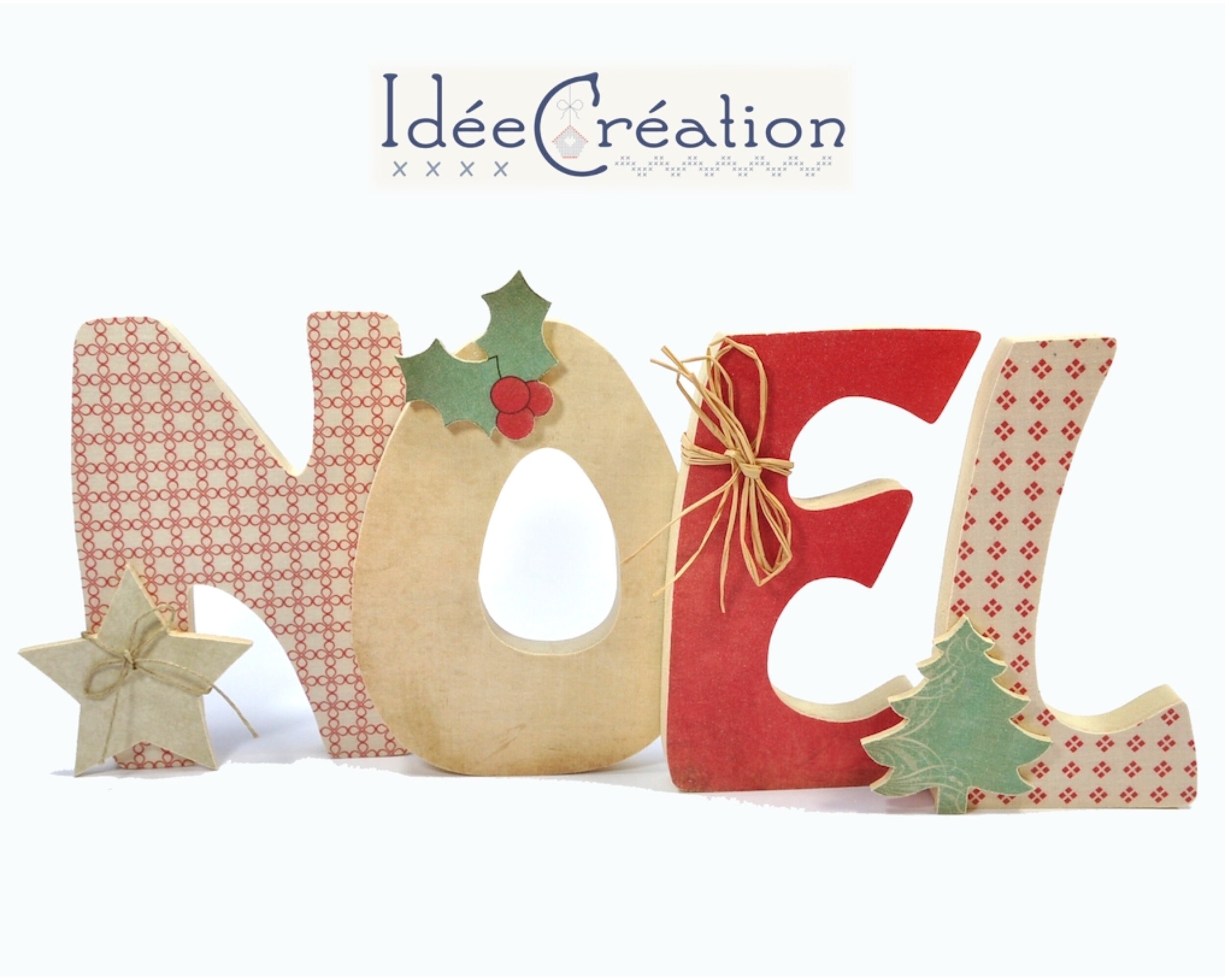 Lettres Noel | 15cm en Bois et Tissu Imprimé