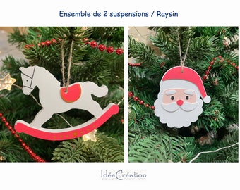 Ensemble de 2 suspensions  / Raysin / déco de Noël / déco de sapin / Noël scandinave