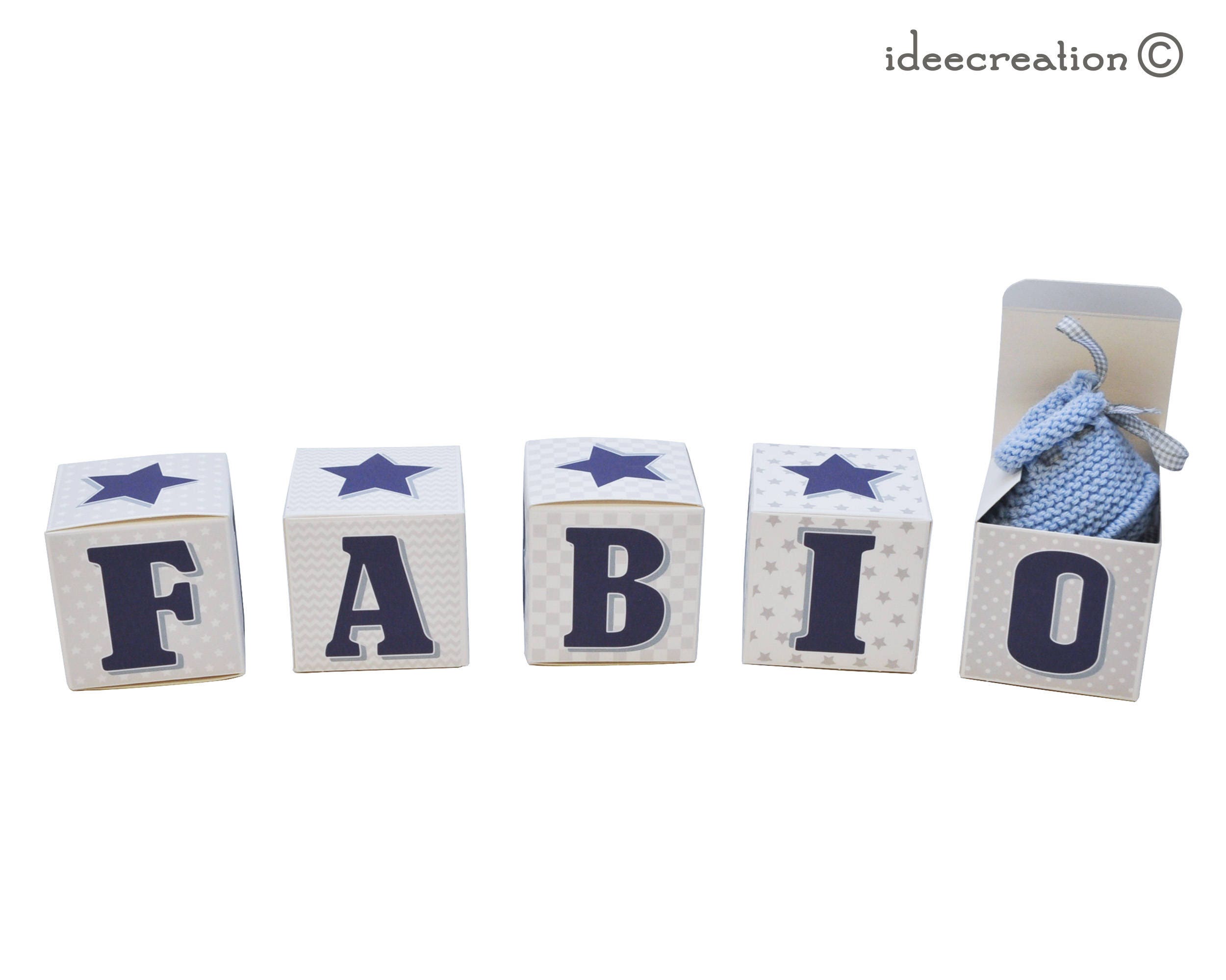 Boîte Prénom, Cubes Lettres Prénom en Carton Rigide et Tissu Imprimé Pour Chambre d'enfant, Range Te