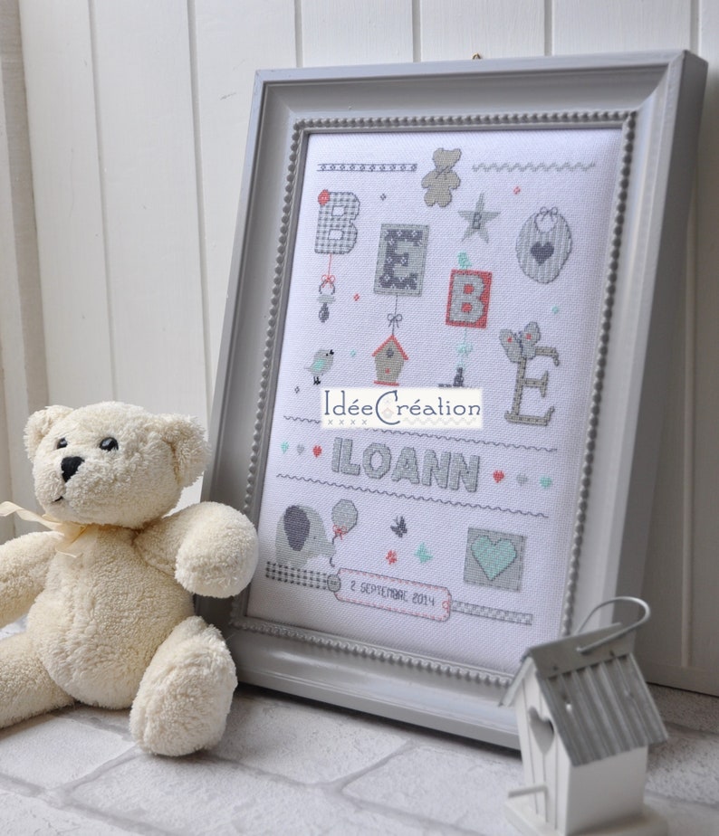 Personalized birth embroidery sheet, to embroider in cross stitch, to download in PDF image 3