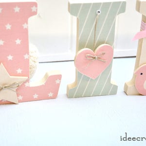 Letters to pose, wooden first name letters personalized with the child's first name, pink, beige and light green model image 5