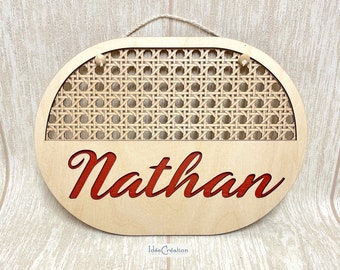 Wooden first name frame with rattan cane effect, terracotta