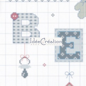 Personalized birth embroidery sheet, to embroider in cross stitch, to download in PDF image 4