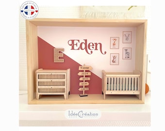 First name frame, Baby birth frame personalized with the child's first name, Safari Terracotta rattan cane effect model