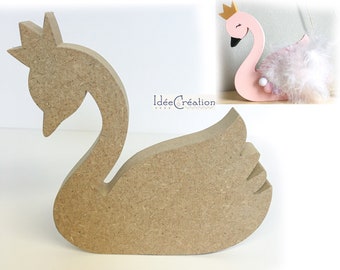 Raw wooden swan to decorate, rough wooden shape (MDF) to decorate for a princess room decoration