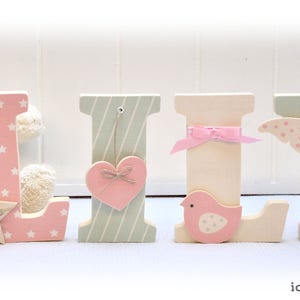 Letters to pose, wooden first name letters personalized with the child's first name, pink, beige and light green model image 2