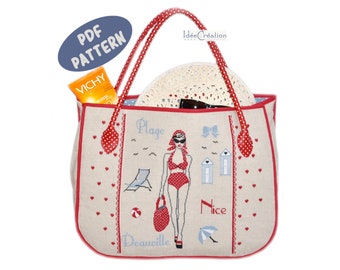 Diy "Beach Bag" and embroidery file in PDF to download and embroider in cross stitch