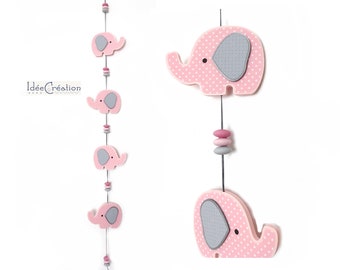 Decorative garland of pink and gray elephants, for children's rooms