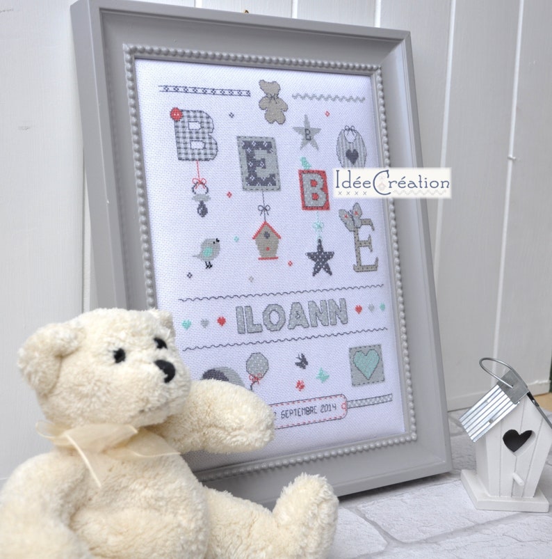 Personalized birth embroidery sheet, to embroider in cross stitch, to download in PDF image 2