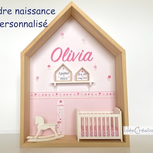 Personalized birth frame, miniature baby window personalized with the child's first name, Maison Rose model