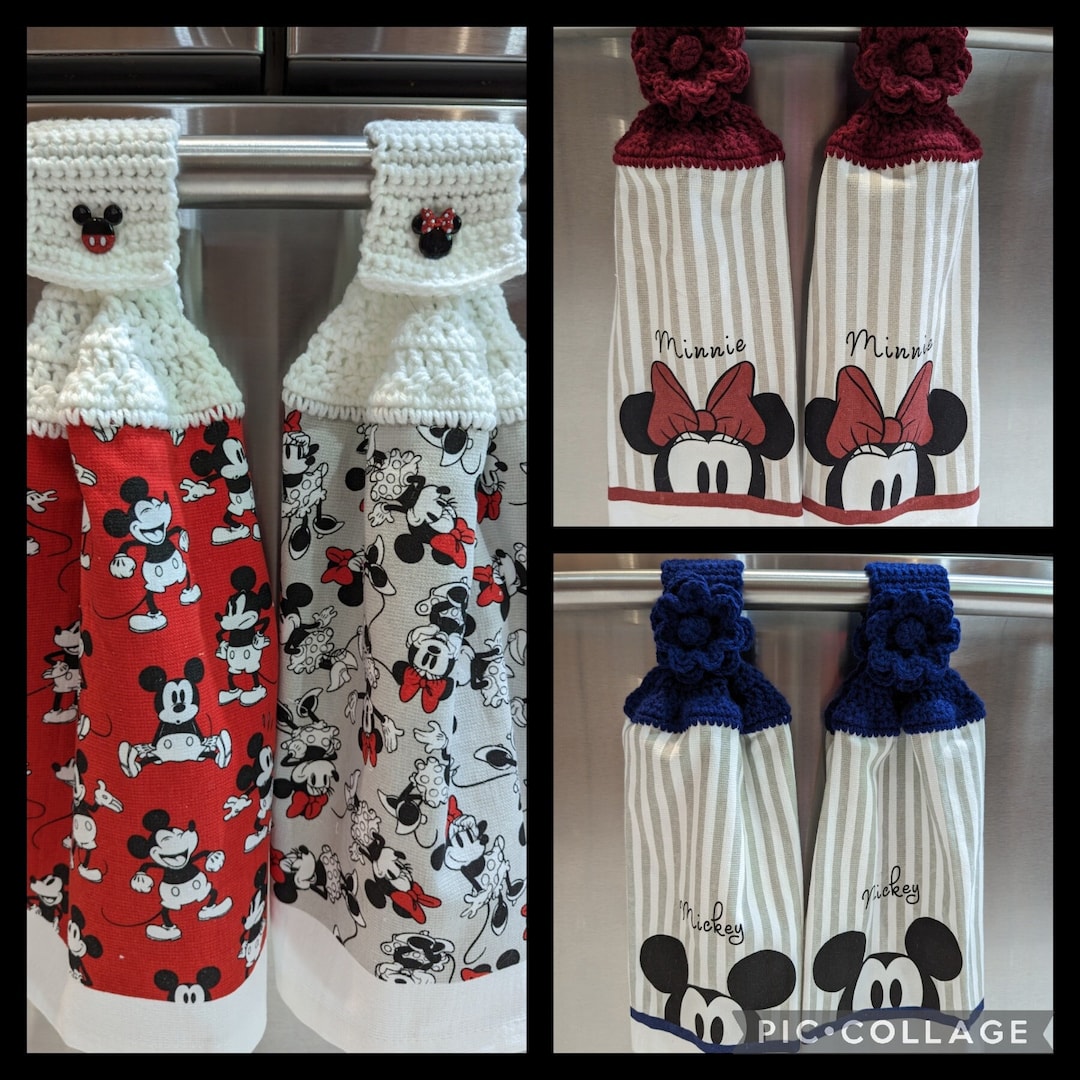 Mickey and Minnie Kitchen Towels With Crochet Topper, Set of 2 Etsy