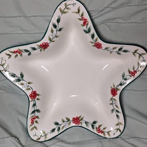 Christmas Winerberry pattern, Stoneware Star shaped Serving Dish, 11 in x 2.5 in, Excellent condition. Discontinued piece.  By Pfaltzgraff