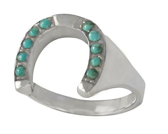 Sterling Silver Genuine Turquoise Horse Shoe Ring (R804-T)