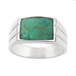 Sterling Silver Genuine 10x13MM Turquoise Men&#39;s Ring (R457-T)