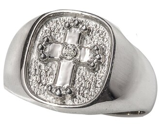 Sterling Silver with two genuine .005ct diamonds Men's Cross Ring (R753)