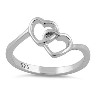 Sterling Silver Open Hearts Ring (R858)