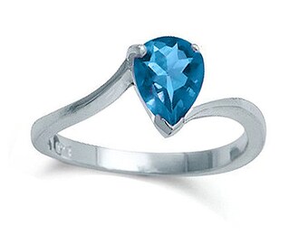 Sterling Silver 9x7 Pear Shape Genuine Blue Topaz Ring. (R310-BT)