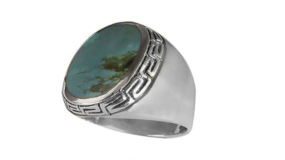 silverandgoldgallery.com Southwest Sterling Silver 10x12mm Genuine Turquoise Mens Ring