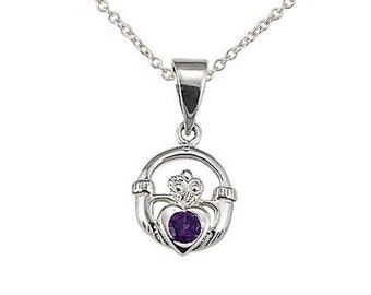 Sterling Siver Genuine Ametyst Claddagh Necklace (P1101-A)