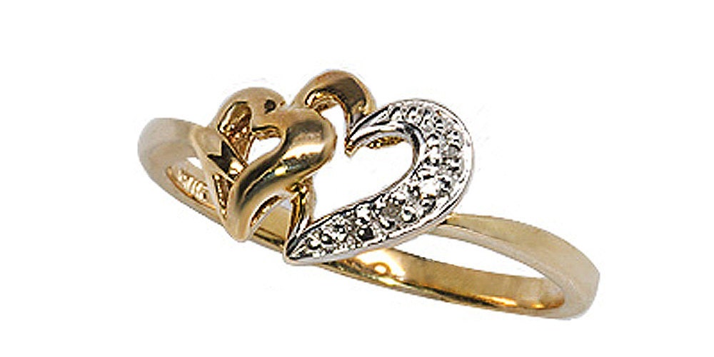 10kt Yellow Gold Womens Round Diamond Double Heart Ring .03 Cttw | eBay