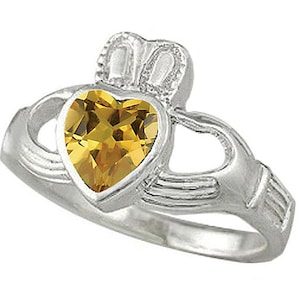 Sterling Silver Claddagh Ring with 5mm Citrine Gemstone (R398-C)