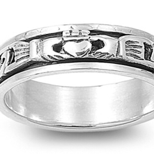 Men's Sterling Silver Spinning Claddagh Band (R291)