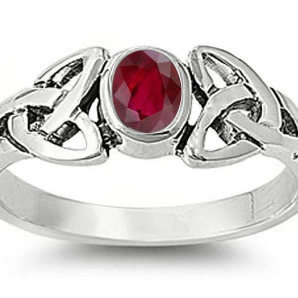 7X5MM Oval Genuine Ruby Celtic Trinity Ring