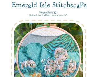 Emerald Isle Stitchscape Embroidery Kit- Intermediate Embroidery Kit- Modern In The Hoop Art- Mixed Media- 3D Felt Detail - Hand Stitches