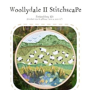 Woollydale II Stitchscape Embroidery Kit-Beginner Embroidery Kit- Modern In The Hoop Art- Sheep Picture- Fabric Collage- DIY Hand Embroidery