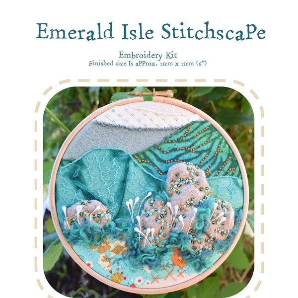 Emerald Isle Stitchscape Embroidery Kit- Intermediate Embroidery Kit- Modern In The Hoop Art- Mixed Media- 3D Felt Detail - Hand Stitches