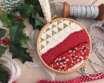 Christmas Stitchscape Decoration - Original Embroidery - Hoop Embroidery - Hand Embroidered - Christmas - Tree Decoration - Fabric Collage