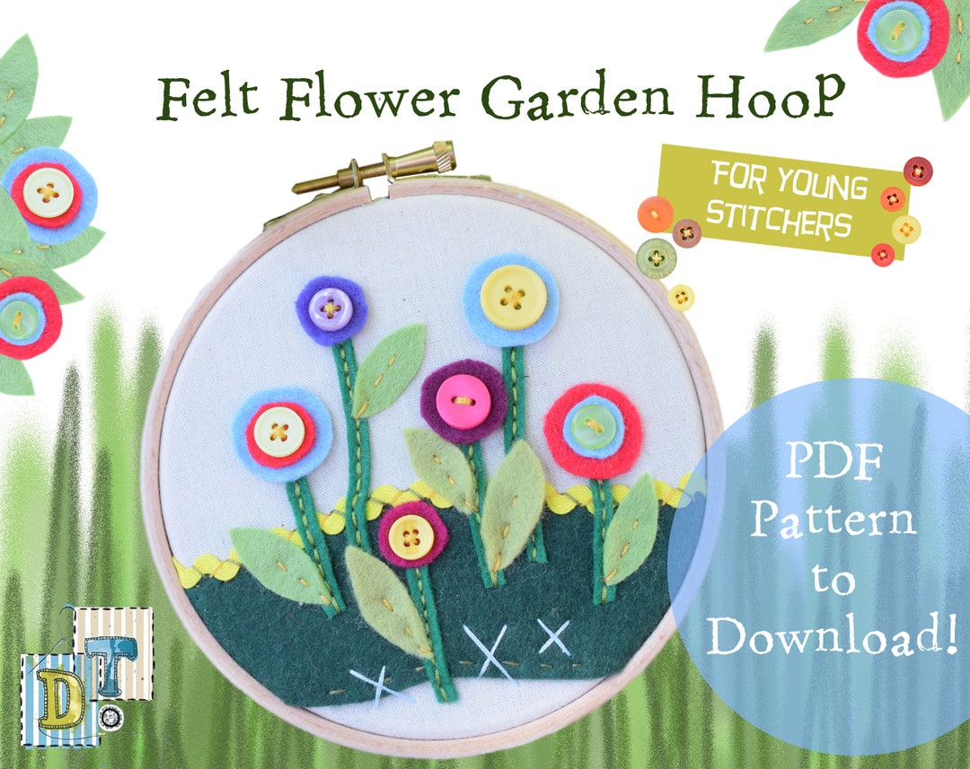 Downloadable PDF Felt Flower Garden Pattern Hand Embroidery Children's Embroidery digital
