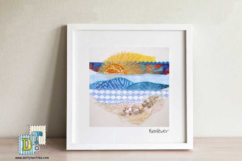 Sorrento Sunrise Mounted Prints Limited Signed Edition Embroidered Landscape Fabric Collage Photo English Countryside Digital Art Print - 