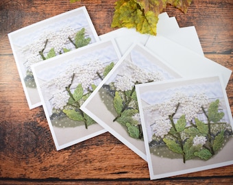 Cow Parsley Greeting Cards- Pack of 4- Blank Inside- All Occasion- Textile Photography- Stitched Landscape- Square Cards- English Flowers