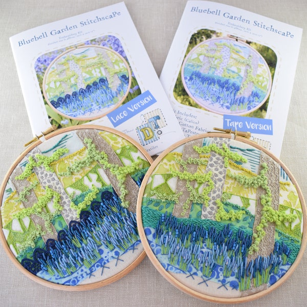 Bluebell Garden Stitchscape Embroidery Kit- Intermediate Embroidery Kit- Modern In The Hoop Art- Mixed Media- Fabric Collage- Hand Stitches